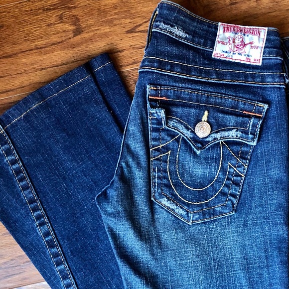 True Religion Jeans Dark Rinse Low Flare Leg Jeans - Picture 2 of 8
